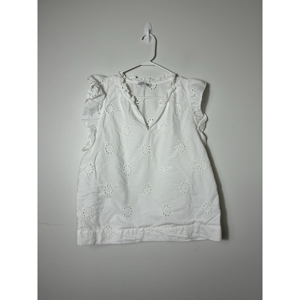free assembly 100% Cotton Eyelet Blouse White XL Cottage V Neck
